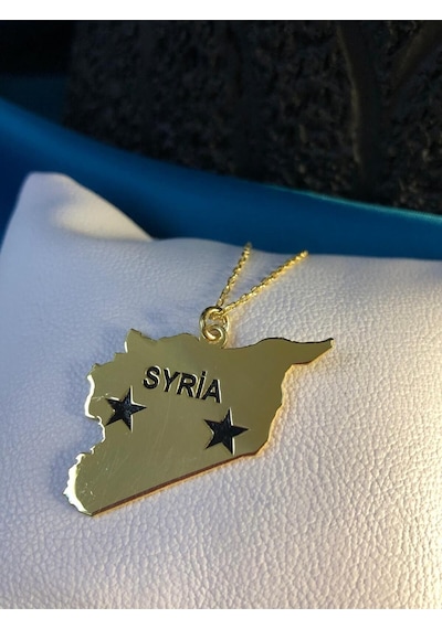 Vog Suriye Syria Haritası Bayrağı Sarı Renk 925 Ayar Gümüş Ülke Kolye