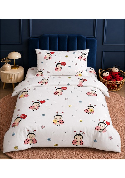 More Home Müslin Bebek Nevresim Takımı %100 Pamuk Uğur Böceği Kırmızı Çok Renkli