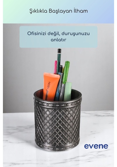 Kalemlik Masa Kalemliği Organizer Kalemlik Gümüş Eskitme Renk Model 90 Çok Renkli