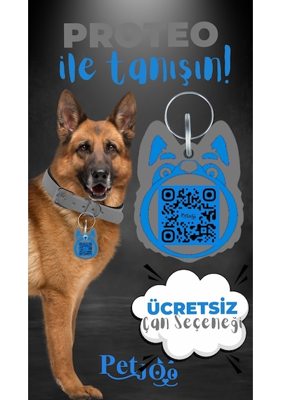 Petjoo 24.Proteo Mavi-Gri Qr'lı Köpek Künyesi