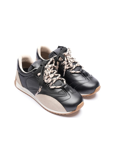 Mubiano Kadın Deri Sneaker Paraşüt Detaylı Siyah-bej Lurea Siyah/bej