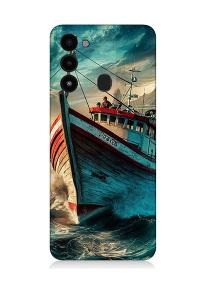 Tecno Spark 8c Uyumlu Dalgalarla Savaşan Gemi Desenli Silikon Kılıf Çok Renkli