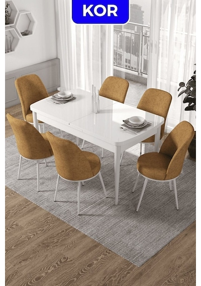 Canisa Kor Serisi 70x114 Açılabilir Mutfak Masası Takımı Beyaz Masa 6 Cappucino Sandalye Masa Beyaz Sandalyeler Cappuccıno Canisa Kor Serisi 70x114 Açılabilir Mutfak Masası Takımı Beyaz Masa 6 Cappucino Sandalye Masa Beyaz Sandalyeler Cappuccıno