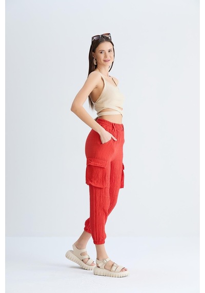 Sortie Collection Kargo Cepli Gofre Pantolon Nar-nar Narçiçeği