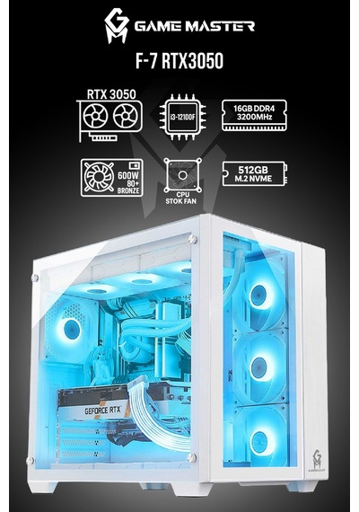 Game Master F7 i3-12100F 16 GB 512 GB SSD Dos Masaüstü Oyuncu Bilgisayarı