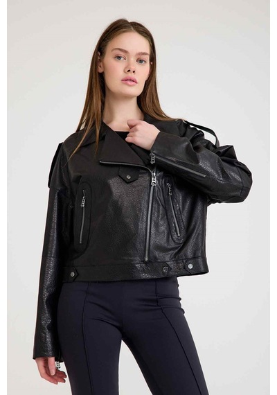 Oversize Bayan Deri Ceket Vb-3 Bk-2497 - 23371 Siyah