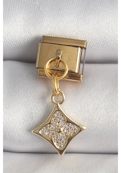 316l Çelik Gold Renk Sallantı Zirkon Taşlı Çiçek İşlemeli Nomination Charm Standart