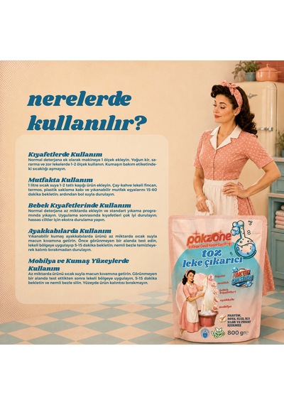 Pakzone Aktif Oksijen Çamaşır Ve Yüzey İçin Çok Amaçlı Oksijenli Toz Leke Çıkarıcı 800 Gr