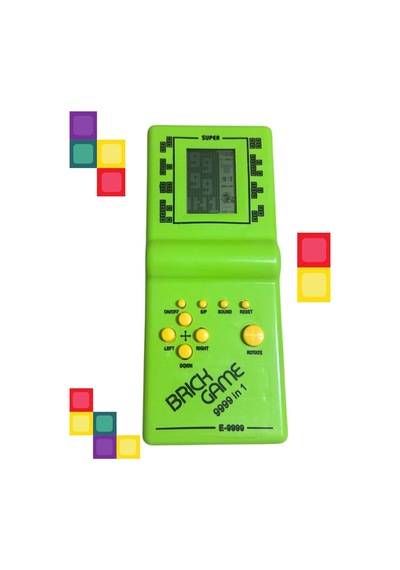 Pilli Sesli 9 Butonlu 9999 İn 1 Renkli Nostaljik Tetris Eğitici Ve Eğlenceli Oyuncak El Konsolu Yeşil