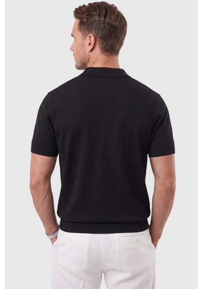 Rizzup Erkek Fermuarlı Siyah Polo Yaka Triko Tişört Regular Fit Rahat Kesim 2604360