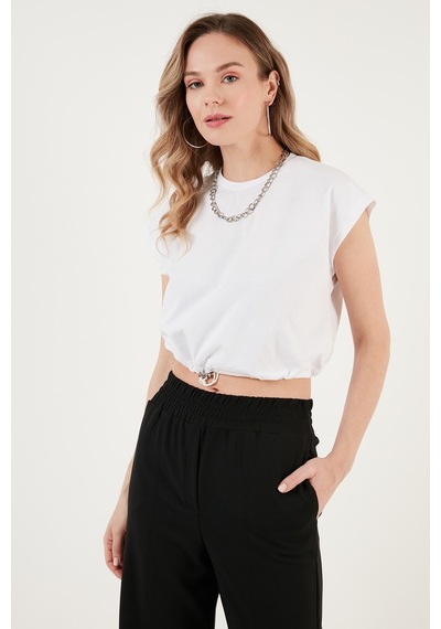 Lela Bisiklet Yaka % 100 Pamuk Crop Bayan T Shirt 5865587 Beyaz