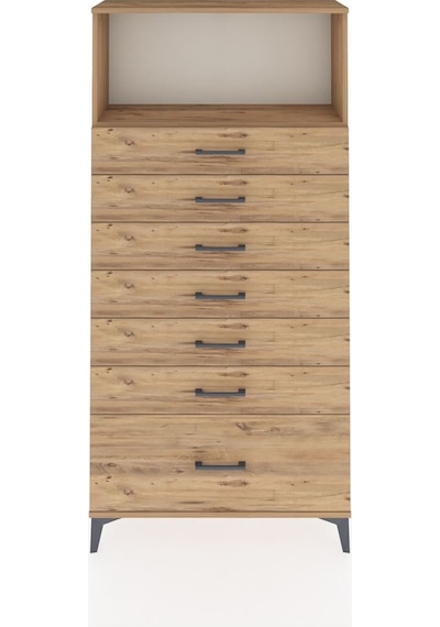 Arges Dolap Tek Raflı 7 Çekmeceli 88x30x182 Çam-çam Çam
