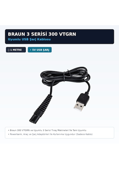 Braun 3 Serisi 300 Vtgrn 5v Usb Şarj Kablosu