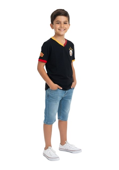 Galatasaray Lisanslı 5 Yıldızlı Siyah Basic Çocuk T-shirt Siyah.