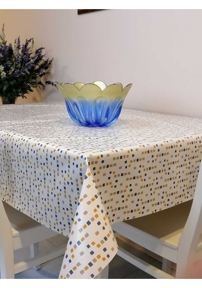 Elyaflı Pvc Muşamba - Desenli Silinebilir Masa Örtüsü 02mrl126a Krem