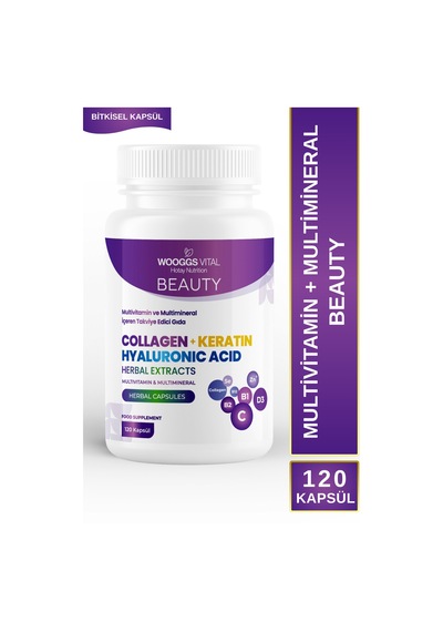 Beauty Kolajen, Keratin Ve Hyaluronik Asit İçeren Multivitamin Multimineral 120 Kapsül