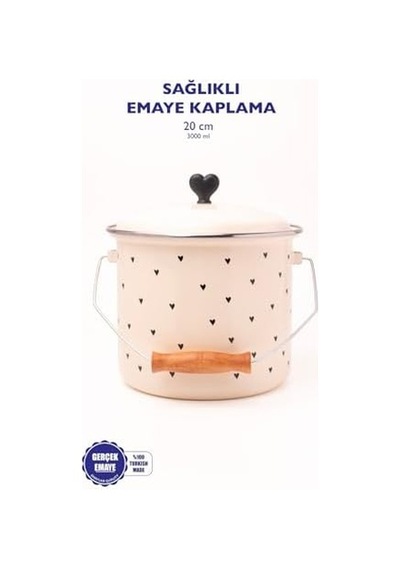 Black Cupid Kalp Desenli Emaye Yoğurt/bakliyat Bakracı 20 Cm-3 Litre-tüm Ocaklarla Uyumlu