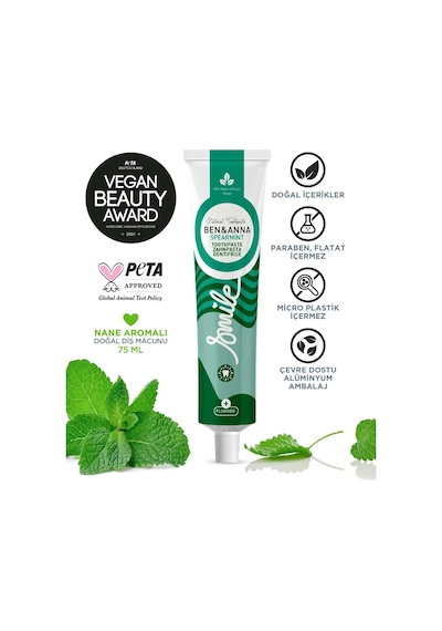 Ben & Anna Florürlü Nane Aromalı Diş Macunu 75 Ml Ferah Nefes Güçlü Mine Vegan