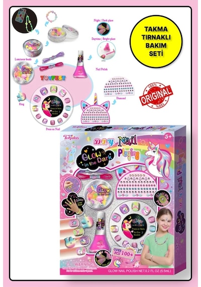 Tokidas D.ı.y Nail Playing/glow İn The Dark - Unicorn Temalı Stickerlı Glow Çocuk Takma Tırnak Seti T035