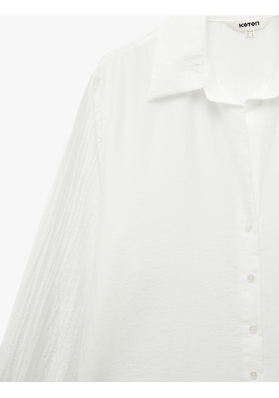 Koton Uzun Kollu Kaçık Yaka Düğmeli Oversize Gömlek Beyaz 7wak60129pw