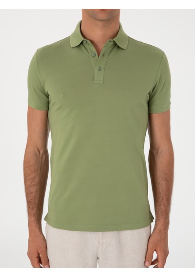 Açık Yeşil Slim Fit Polo Yaka Pamuklu Basic T-shirt Acık Yesıl