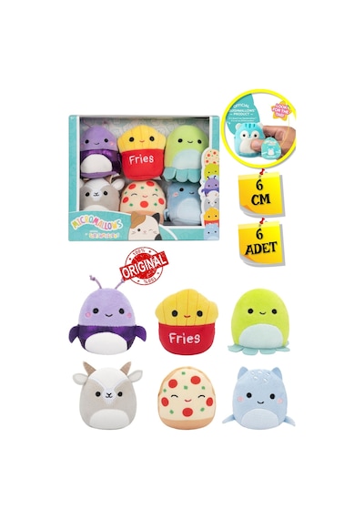 Micromallows Squishmallows Mini Yumuşak Peluş Oyuncak 6 Lı Figür Seti - 6 Cm - Model - 4 Çok Renkli