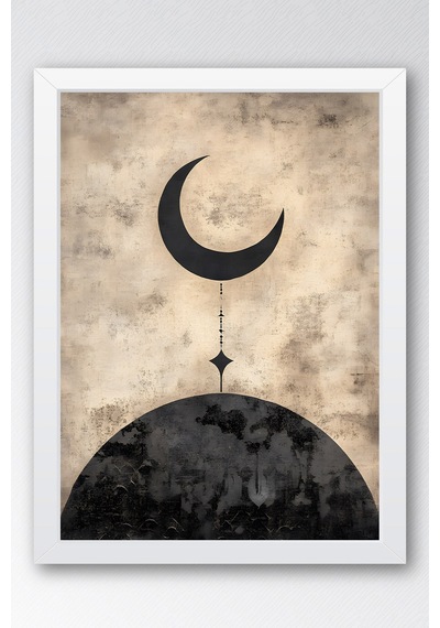 Modern Minimalist Hilal Ve Yıldız Çerçeveli Tablo - Ramazan Özel Seri Eskitme Dokulu Duvar Dekoru Beyaz Modern Minimalist Hilal Ve Yıldız Çerçeveli Tablo - Ramazan Özel Seri Eskitme Dokulu Duvar Dekoru Beyaz