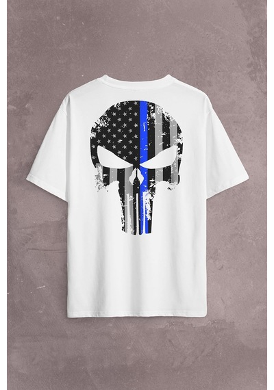 The Crazy Punisher Cezalandırıcı Frank Castle Sırt Ön Baskılı Oversize Tişört Unisex T-shirt 001
