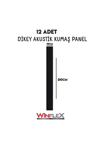 Akustik Kumaş Kaplı Dikey Panel 15x210cm - 12 Adet Siyah Renk