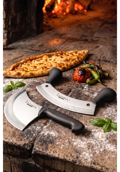 Silver Serisi 2 Li Mutfak Bıçağı Börek Pizza Bıçağı Pide Salata Kıyma Mutfak Bıçak Siyah Sap Mft-460x
