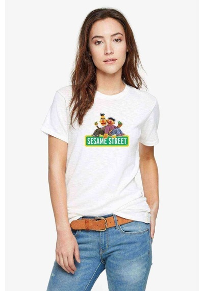 Susam Sokağı Baskılı Beyaz Kadın Tshirt (534310442)