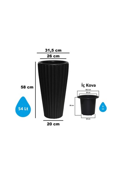 Omnipazar So-lvt1 Lilyum Vazo Saksı Takımı İç Kovalı 54 Litre No:1 Siyah