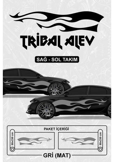 Tribal Alev Yan Gövde Sticker Gri Mat - 831599034