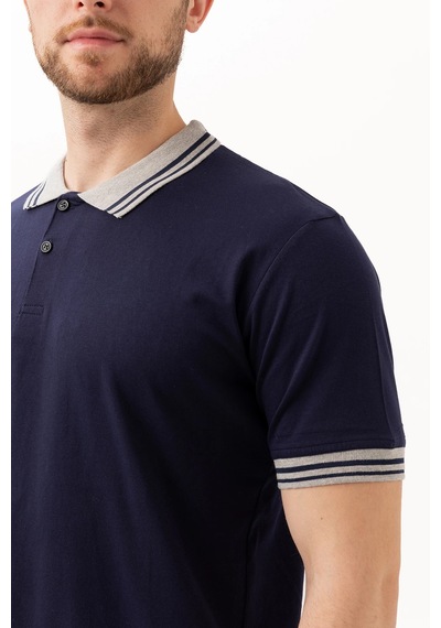 Hornet Erkek Polo Tişört Şeritli Yaka Ve Kol Detaylı Modern Tasarım Lacivert