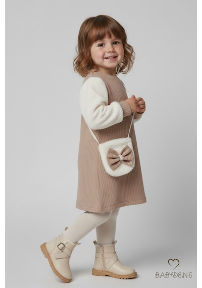 Babyden's Bayramlık Şık Ve Rahat Kız Bebek Elbise Çantalı Yumuşak Peluş Kollu Kışlık Çocuk Kombini Bej Babyden's Bayramlık Şık Ve Rahat Kız Bebek Elbise Çantalı Yumuşak Peluş Kollu Kışlık Çocuk Kombini Bej