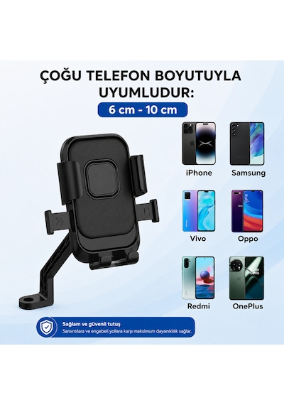 Microcase Universal Motosiklet Bisiklet İçin Şok Emici Güvenli Kilitleme Sistemli Telefon Tutucu Al5744 Siyah