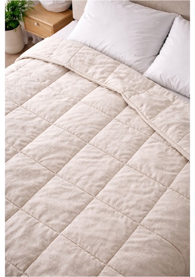 Bellona Tek Kişilik Natural Linen Keten Çantalı Yorgan 155x215 Cm Jüt Bej