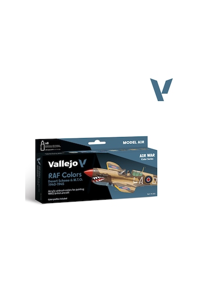 Vallejo 71163 8x18 Ml. Raf Colors Desert Scheme & M.t.o. 1940-1945, Model Air Serisi Model Boyası Seti Renkli