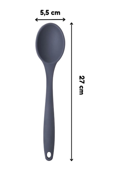 Silikon Büyük Boy Kaşık Seti, Yanmaz Yapışmaz, Çok Renkli - Antrasit, Mavi, Yeşil, Mor - 27 Cm, 4 Adet Set, Bpa
