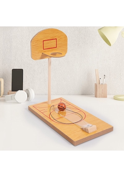 Mini Ahşap 28 CM Basketbol Potası - Eğitici ve Eğlenceli Hareketli Fırlatma Mekanizmalı Aile Oyunu