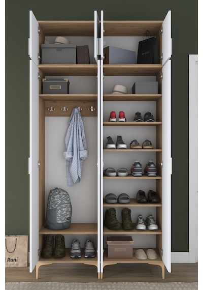 Rani Ea161 Modern Portmanto 8 Kapaklı 8 Raflı 4 Askılı Ayakkabılık Vestiyer Sepet Ceviz - Beyaz Rani Ea161 Modern Portmanto 8 Kapaklı 8 Raflı 4 Askılı Ayakkabılık Vestiyer Sepet Ceviz - Beyaz
