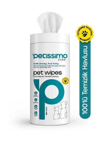 Petissimo Care Kedi Ve Köpekler İçin Islak Temizlik Havlusu - 100'lü