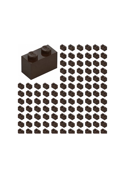 Yedek Parçalar: Brick: Duvar Parçası: 100 Adet 1x2 Koyu Kahverengi 3004 - Parts: Brick: 100 Piece 1x2 Dark Brown 3004