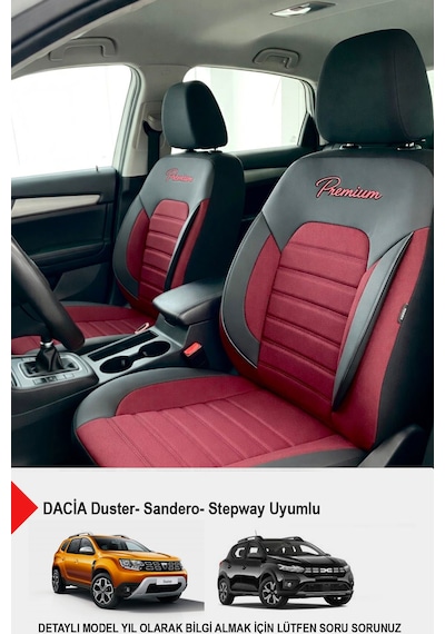 Premium Serisi Lüks Keten Oto Koltuk Kılıfı Dacia Sandero-stepway-duster Uyumlu Bordo
