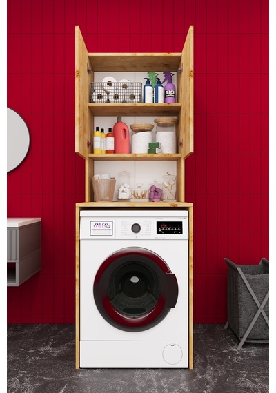 Asra Trend Çamaşır Makinesi Üstü Banyo Dolabı BD-01 %100 MDF İki Kapaklı Organizer Raf Safir Meşe Asra Trend Çamaşır Makinesi Üstü Banyo Dolabı BD-01 %100 MDF İki Kapaklı Organizer Raf Safir Meşe