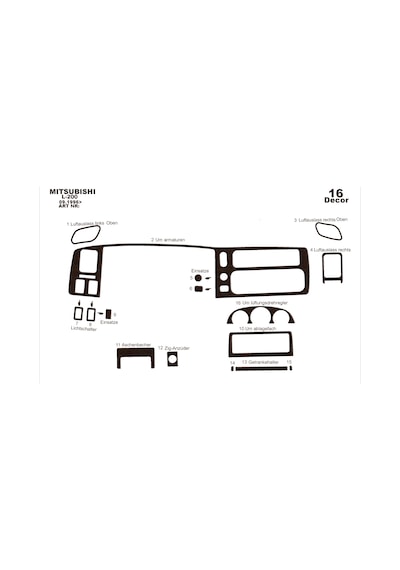 Mitsubishi L200 Torpido Kaplama 1996-2007 16 Parça Koyu Meşe