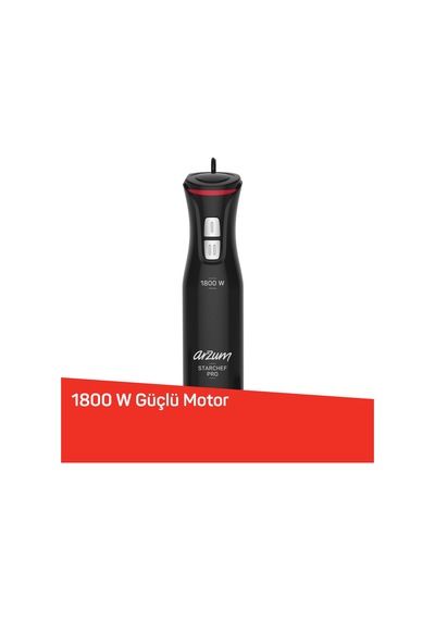 Arzum Ar1204 Starchef Pro 1800w 4 Bıçaklı 1500 Ml Hazneli 2 Kademeli Multi Blender Seti, Siyah
