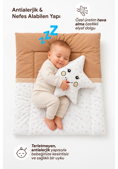 Deluxe Park Yatak Uyku Seti Bebek Beşik Örgülü Uyku Seti Pamuklu Kumaş 7 Parça
