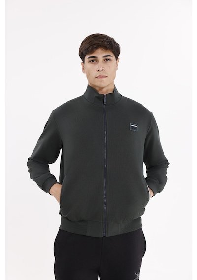 Rowinger Cepli Dik Yaka Tam Fermuarlı Göğüs Arma Detaylı Rahat Kalıp Mevsimlik Sweatshirt Haki