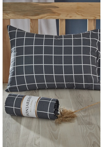 BonjardinHome Tek Kişilik Lastikli Çarşaf & Bir Adet Yastık Kılıfı Antrasit